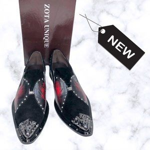 NIB Black/Burgundy Zota Unique Men's Suede/Leather Studded Tip Shoes Sz 11